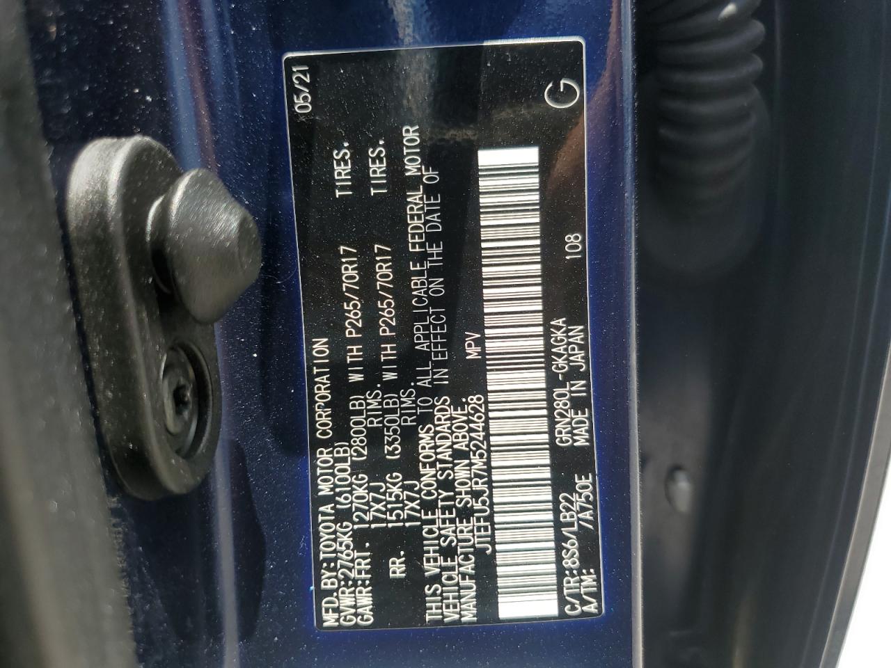 JTEFU5JR7M5244628 2021 Toyota 4Runner Sr5