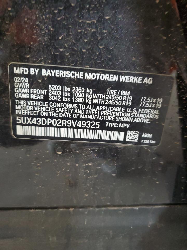 5UX43DP02R9V49325 2024 BMW X3 Sdrive30I