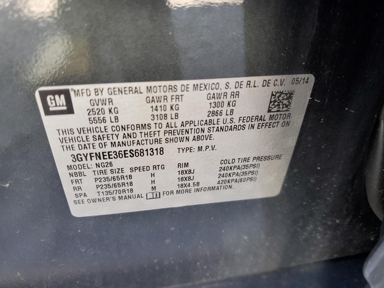 3GYFNEE36ES681318 2014 Cadillac Srx Luxury Collection