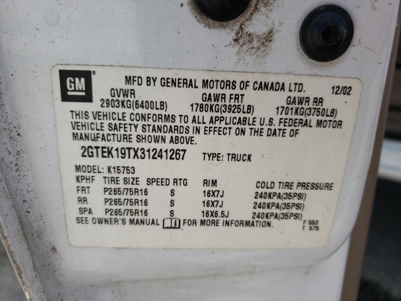 2GTEK19TX31241267 2003 GMC New Sierra K1500