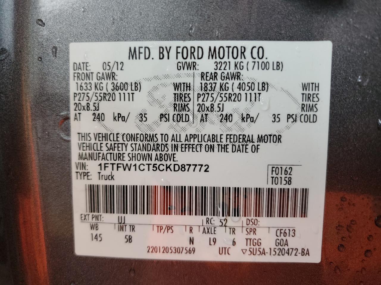 1FTFW1CT5CKD87772 2011 Ford F150 Supercrew