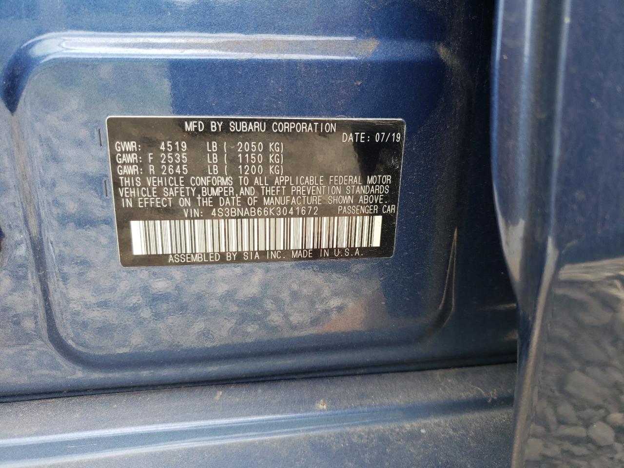 4S3BNAB66K3041672 2019 Subaru Legacy 2.5I