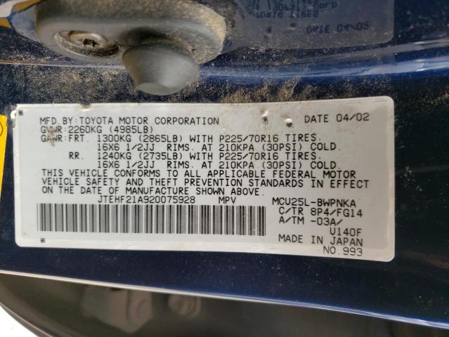 2002 Toyota Highlander Limited VIN: JTEHF21A920075928 Lot: 60407614