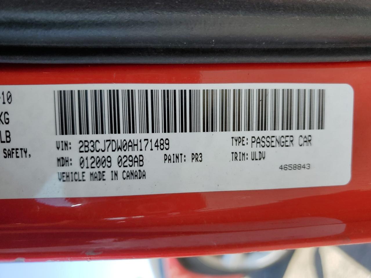 2B3CJ7DW0AH171489 2010 Dodge Challenger Srt-8