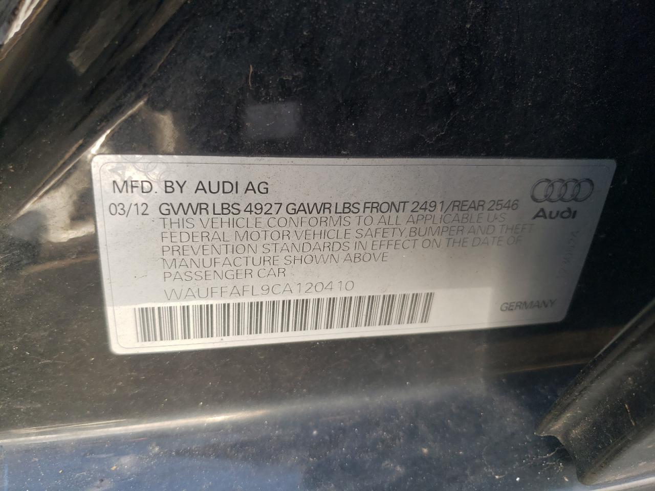 WAUFFAFL9CA120410 2012 Audi A4 Premium Plus