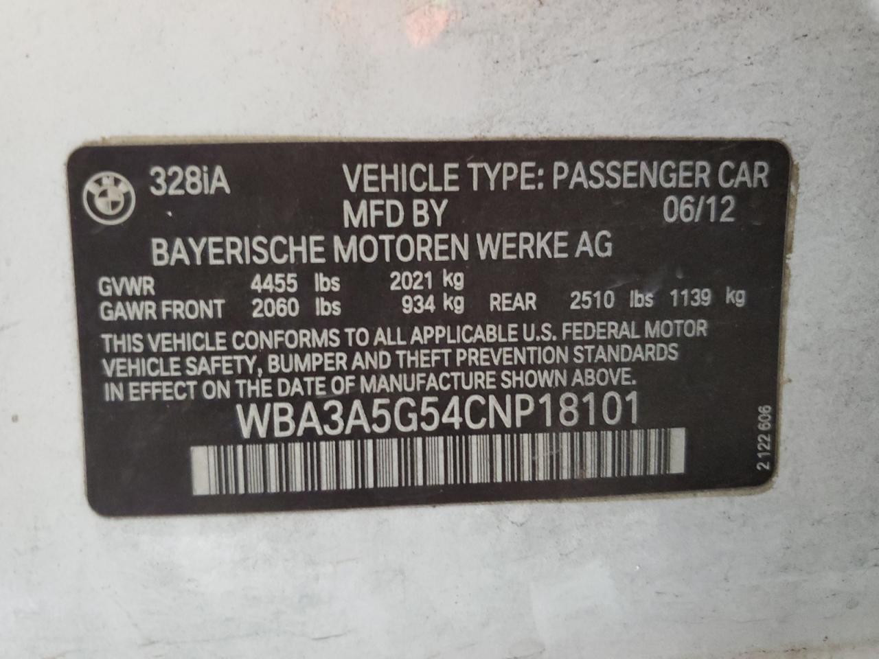 WBA3A5G54CNP18101 2012 BMW 328 I