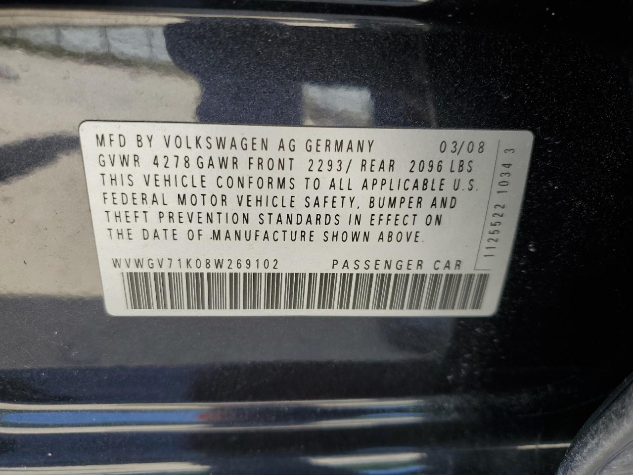 WVWGV71K08W269102 2008 Volkswagen Gti