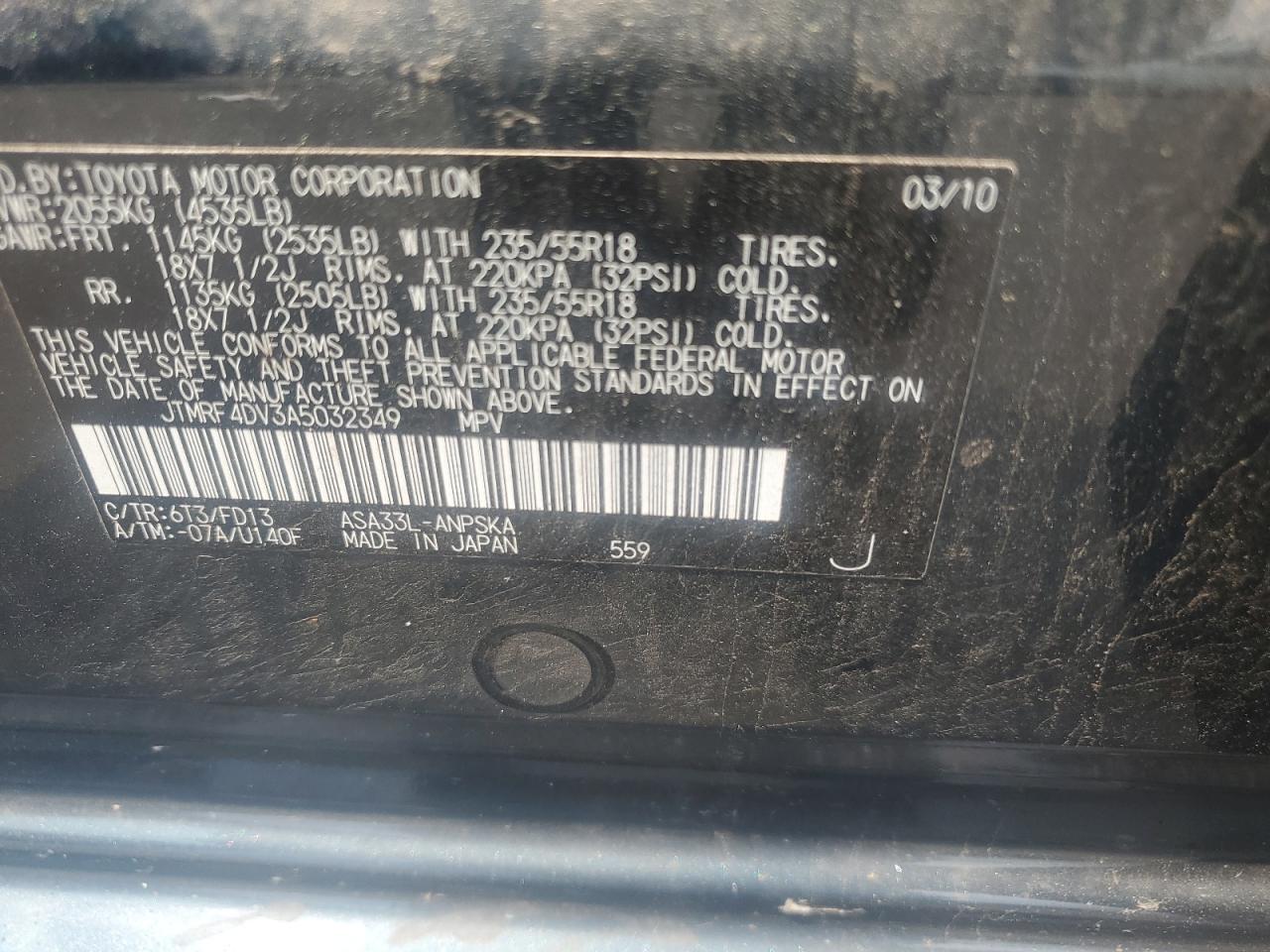 JTMRF4DV3A5032349 2010 Toyota Rav4 Sport