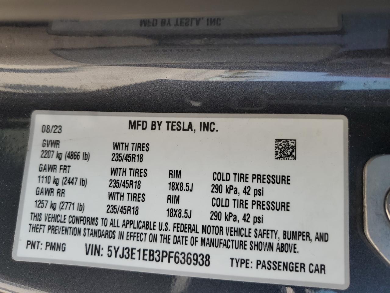 5YJ3E1EB3PF636938 2023 Tesla Model 3