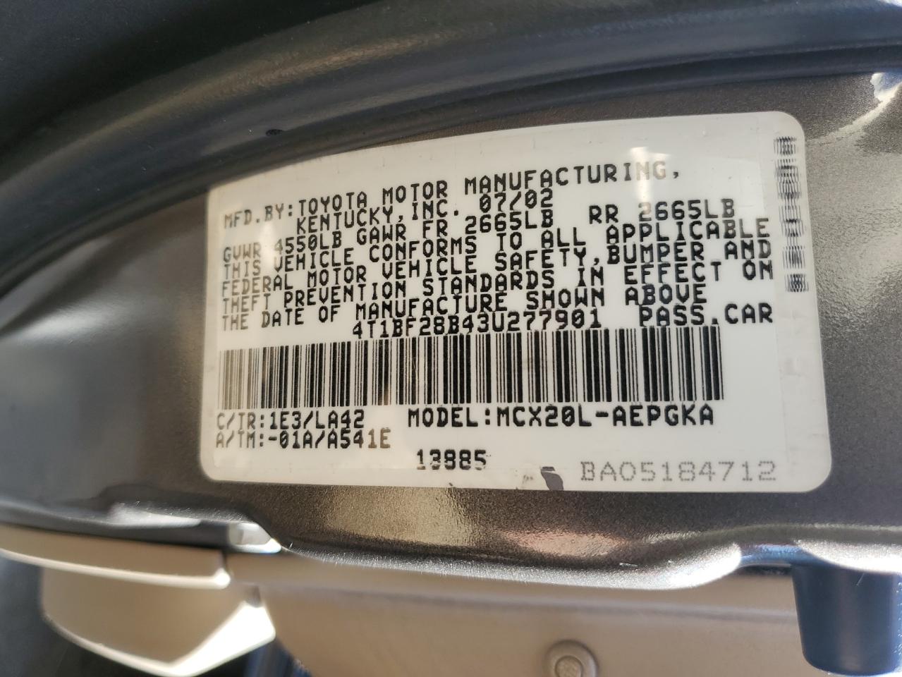 4T1BF28B43U277901 2003 Toyota Avalon Xl