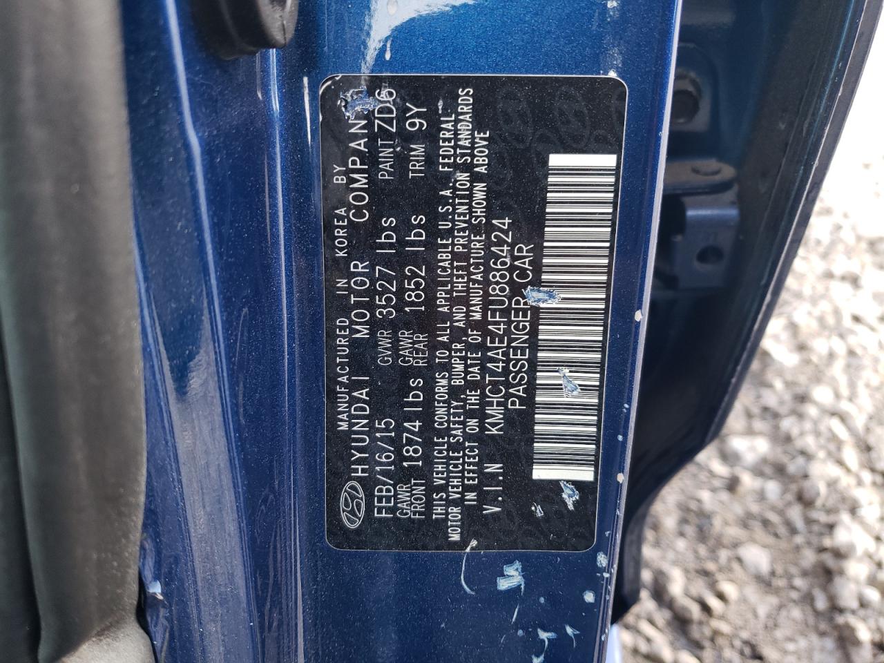 KMHCT4AE4FU886424 2015 Hyundai Accent Gls