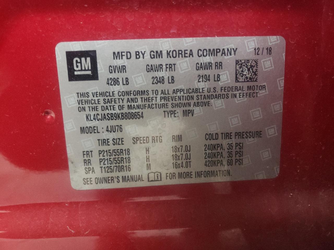 KL4CJASB9KB808654 2019 Buick Encore Preferred