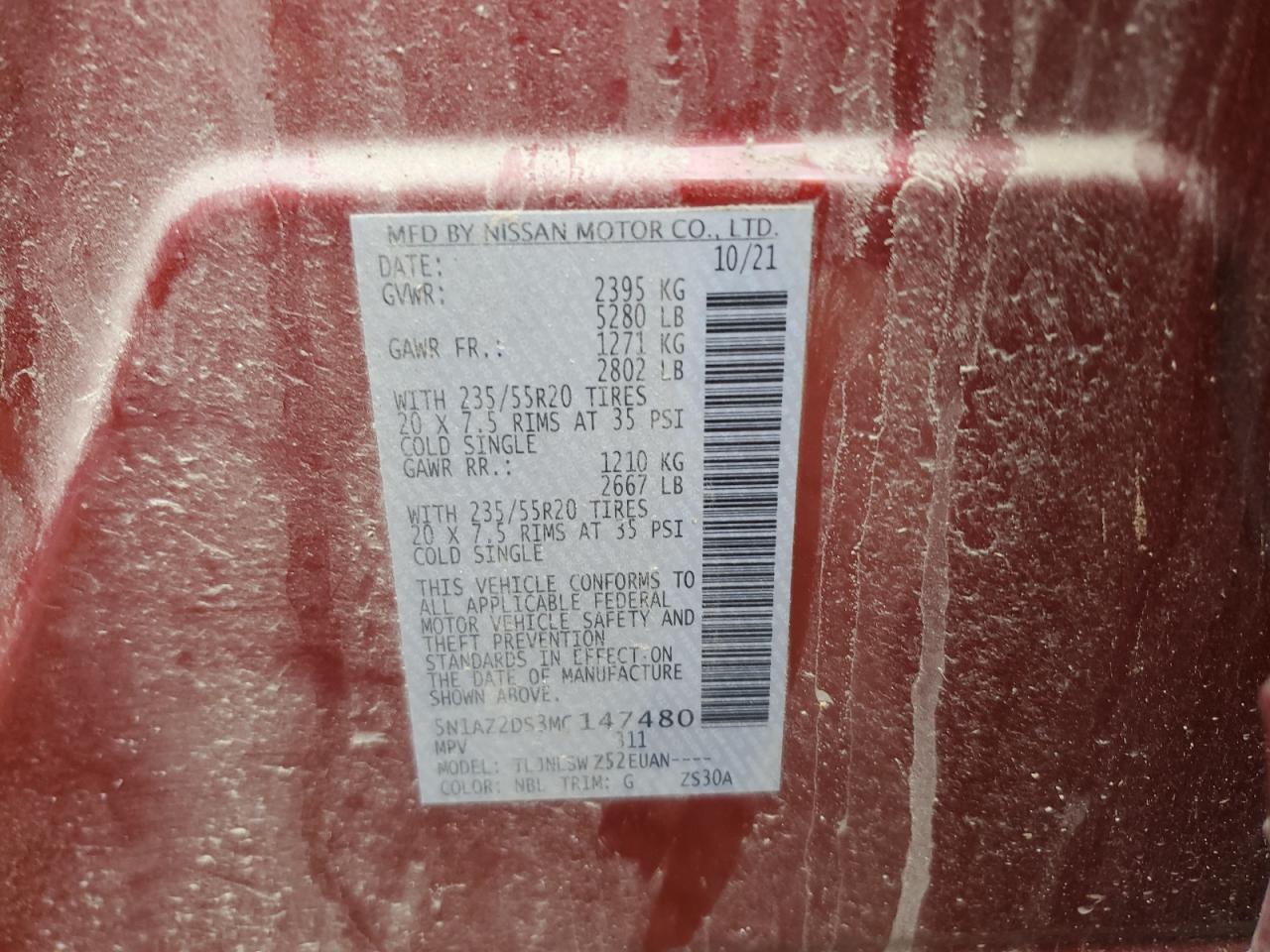 5N1AZ2DS3MC147480 2021 Nissan Murano Platinum