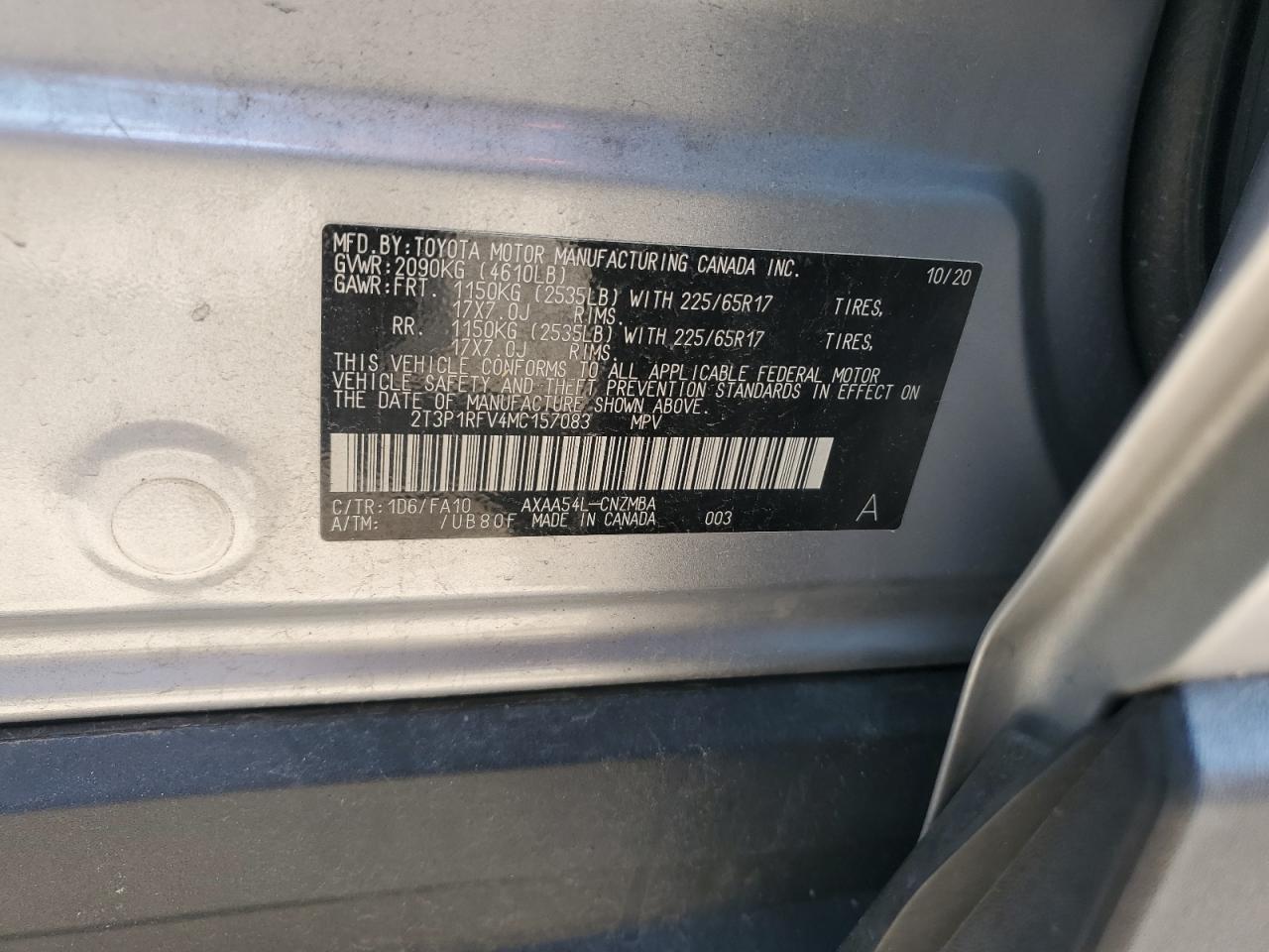 2T3P1RFV4MC157083 2021 Toyota Rav4 Xle