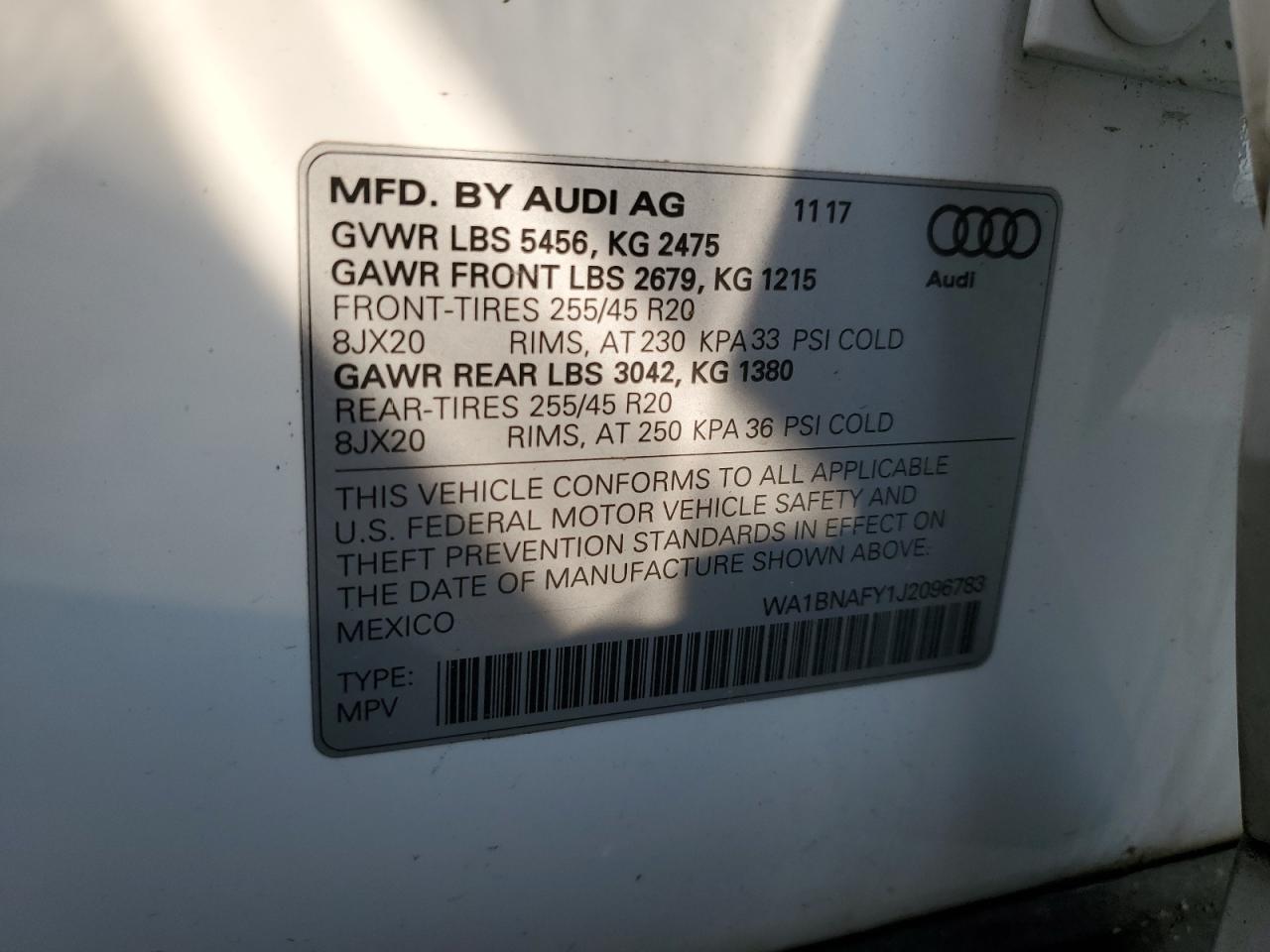 WA1BNAFY1J2096783 2018 Audi Q5 Premium Plus