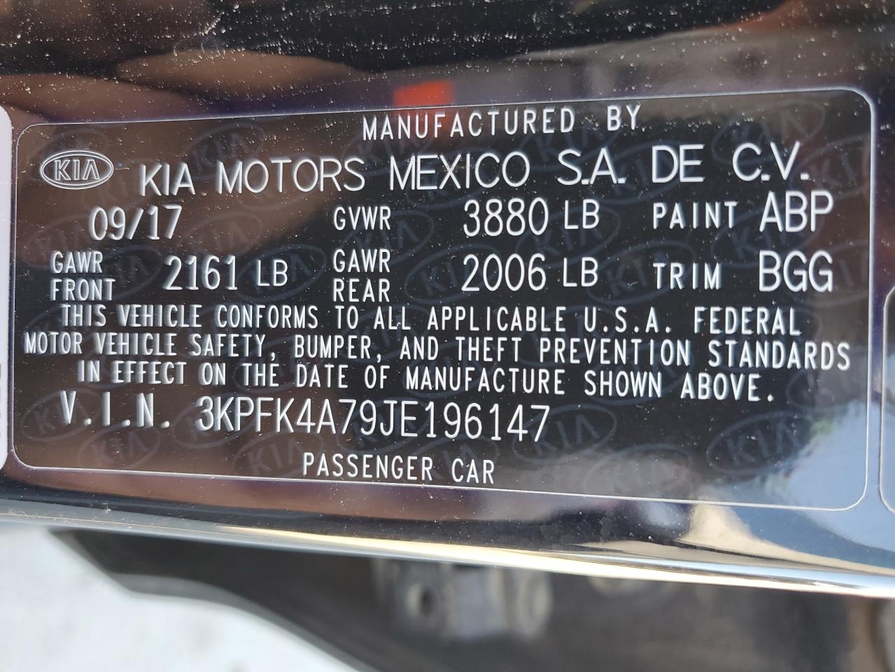 3KPFK4A79JE196147 2018 Kia Forte Lx