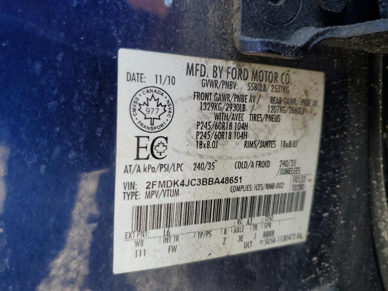 2FMDK4JC3BBA48651 2011 Ford Edge Sel