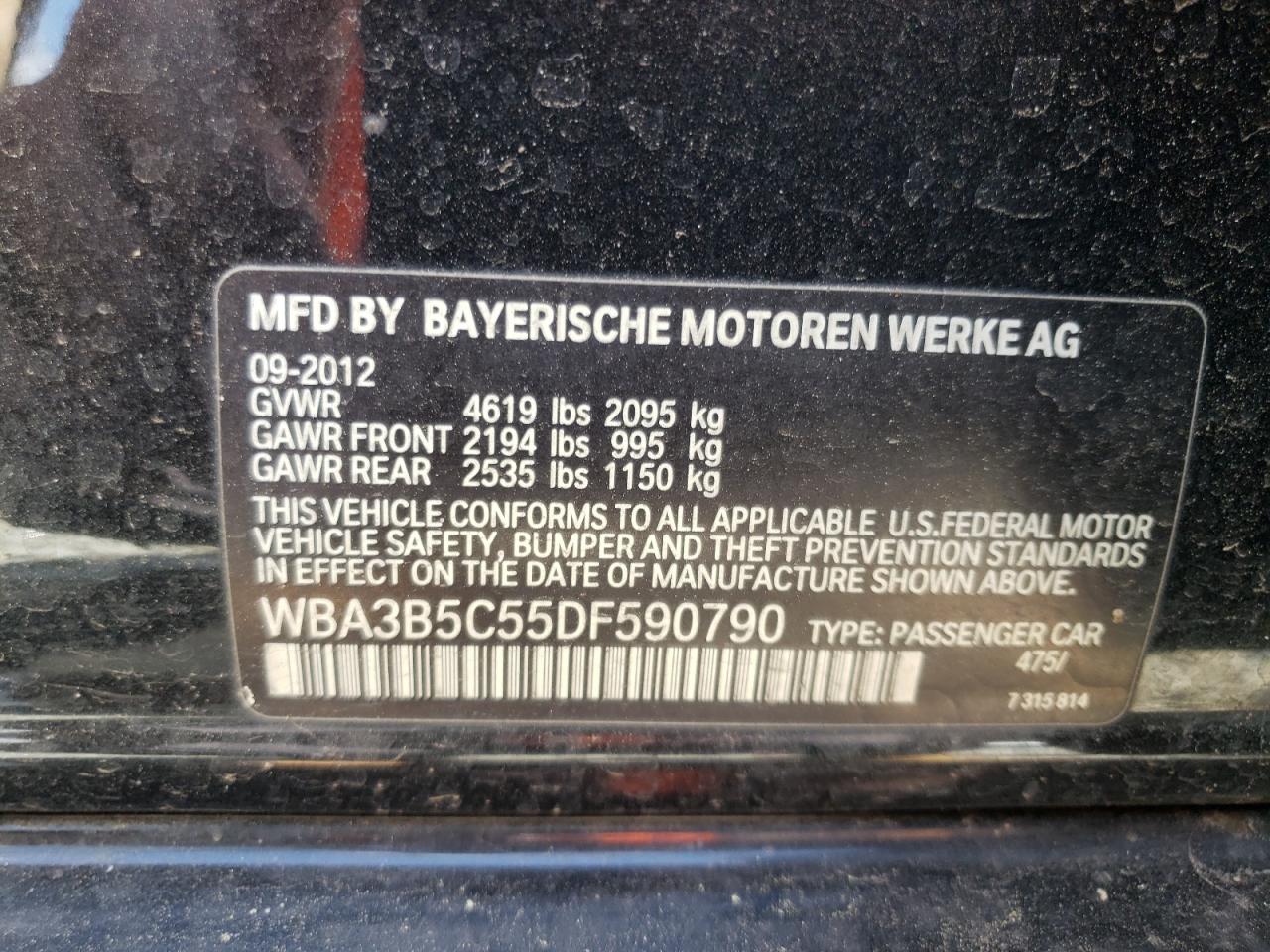 WBA3B5C55DF590790 2013 BMW 328 Xi Sulev