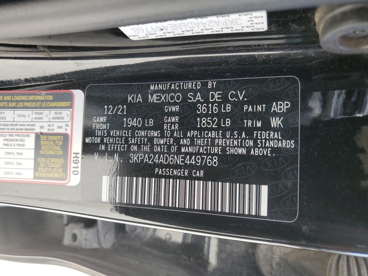 3KPA24AD6NE449768 2022 Kia Rio Lx