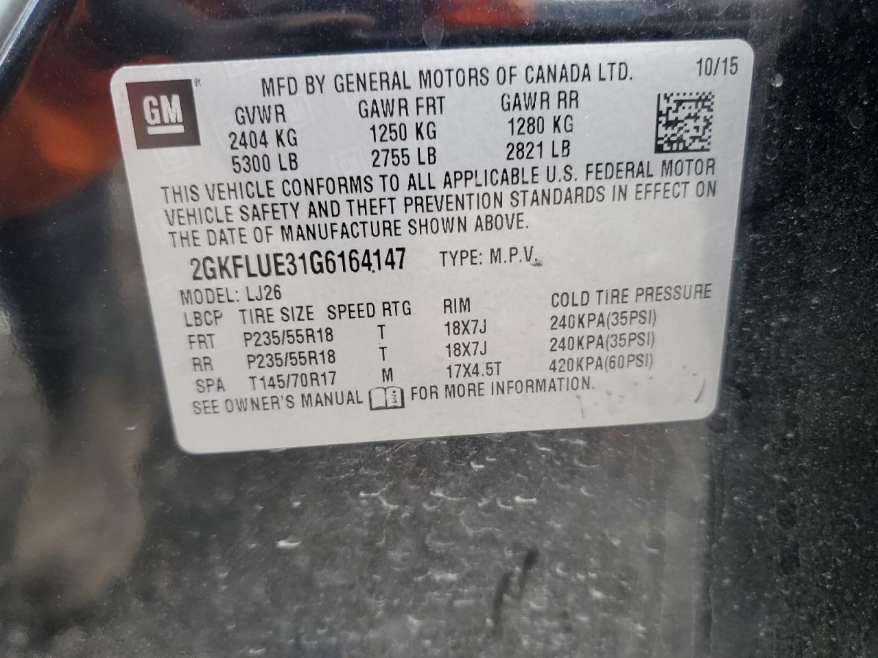 2GKFLUE31G6164147 2016 GMC Terrain Slt