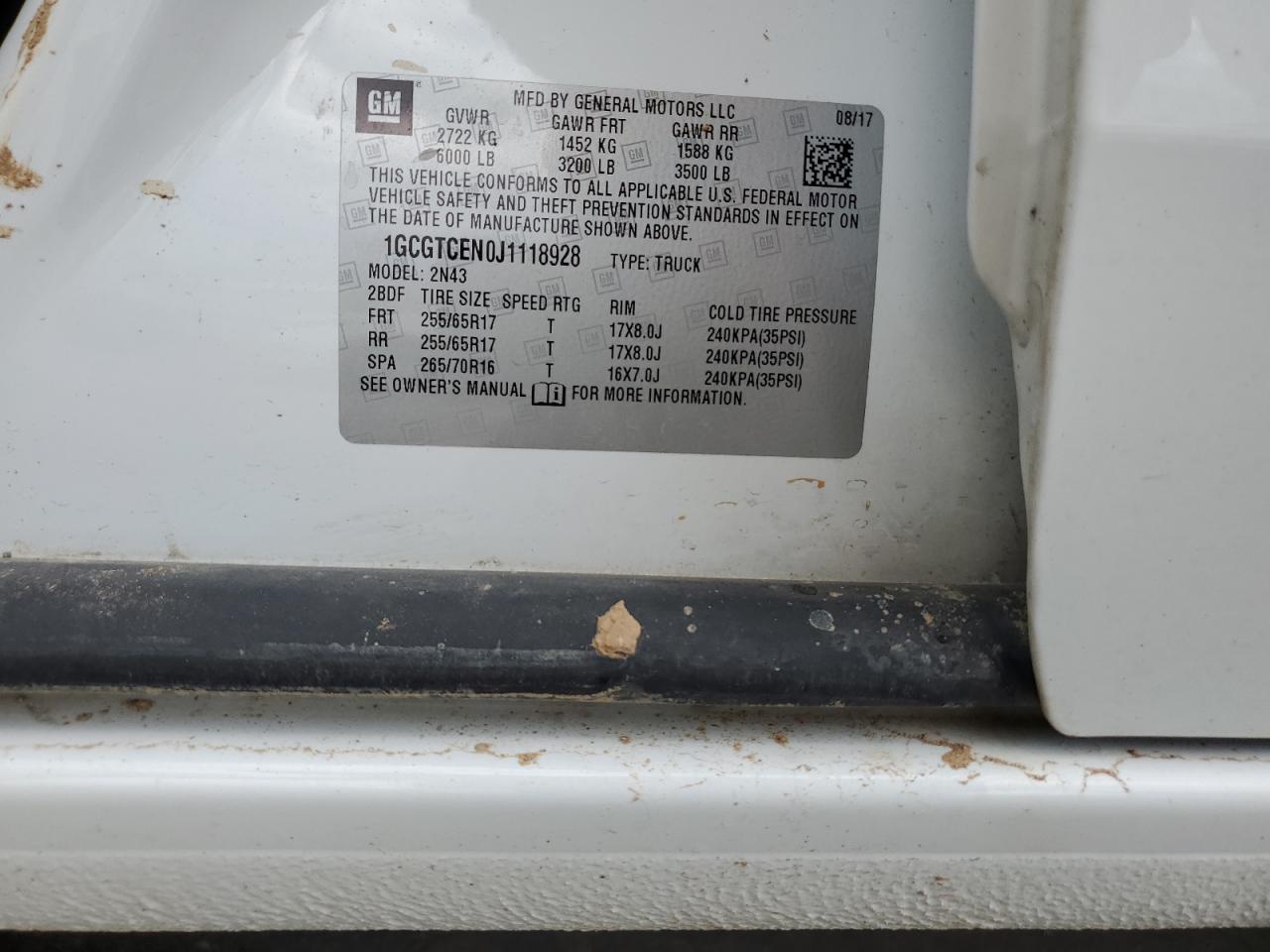 1GCGTCEN0J1118928 2018 Chevrolet Colorado Lt