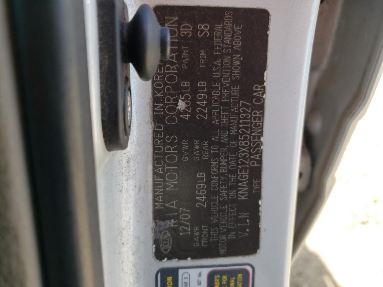 KNAGE123X85211327 2008 Kia Optima Lx