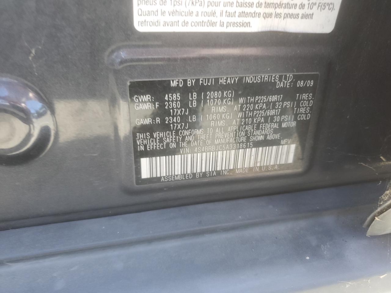 4S4BRBJC5A3318615 2010 Subaru Outback 2.5I Limited