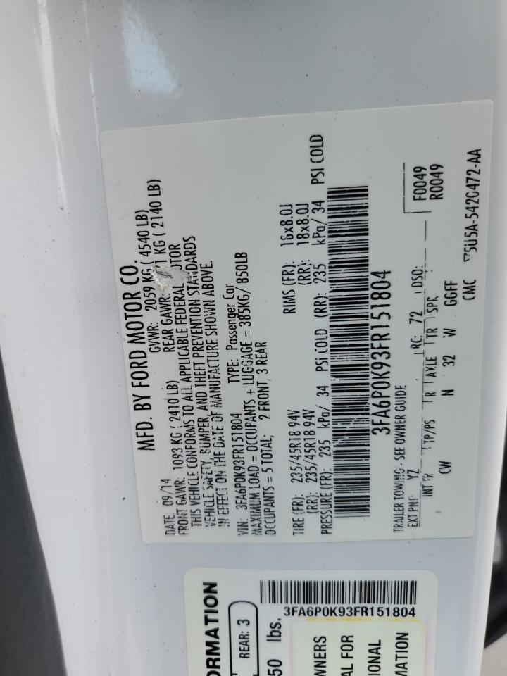 3FA6P0K93FR151804 2015 Ford Fusion Titanium