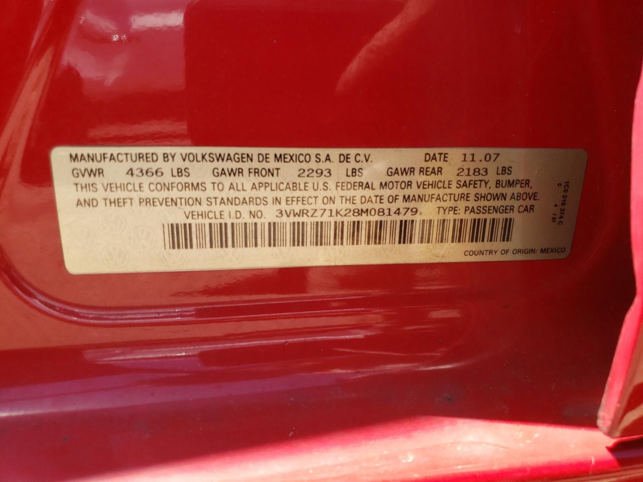 3VWRZ71K28M081479 2008 Volkswagen Jetta Se