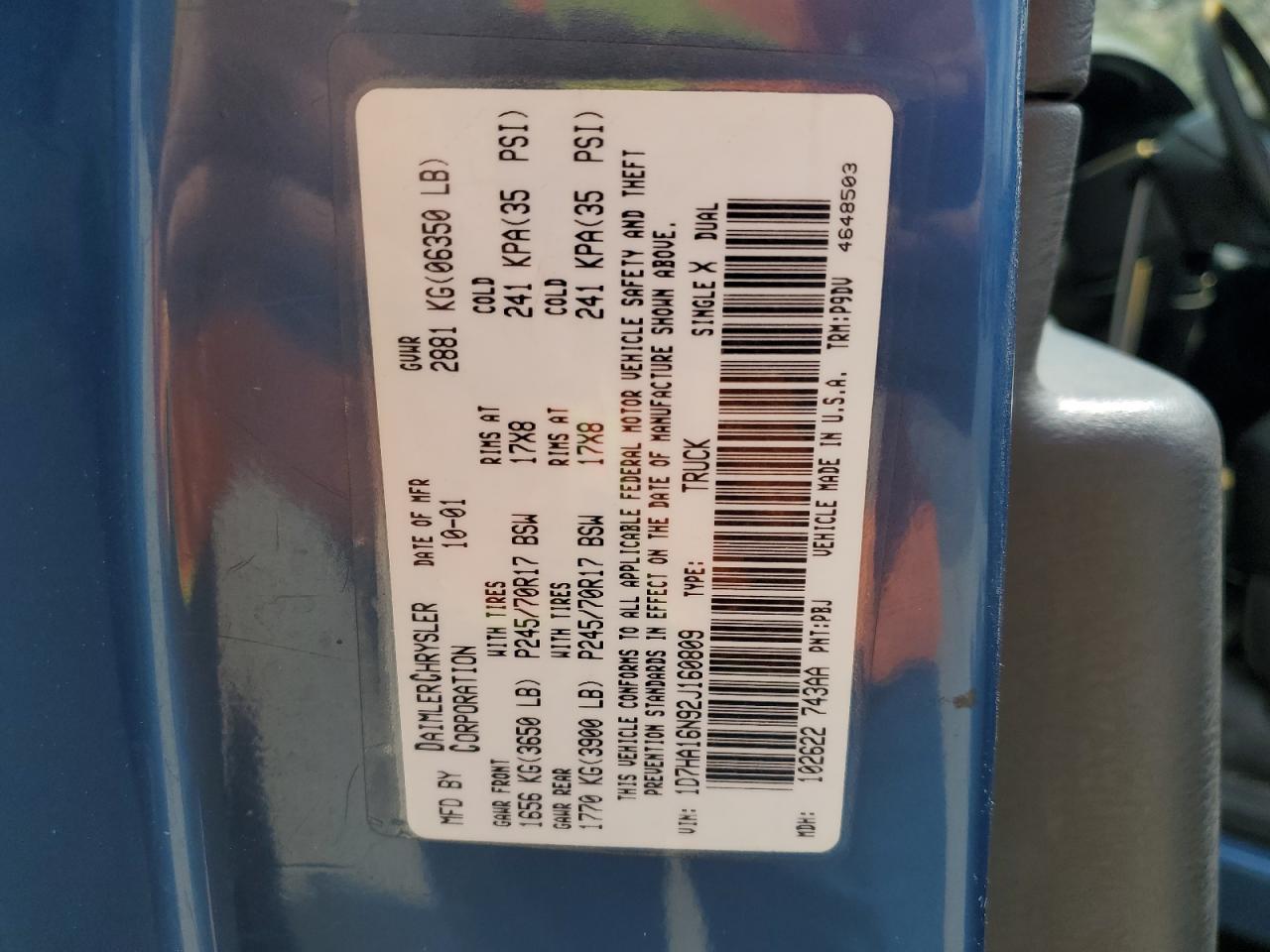 1D7HA16N92J160809 2002 Dodge Ram 1500