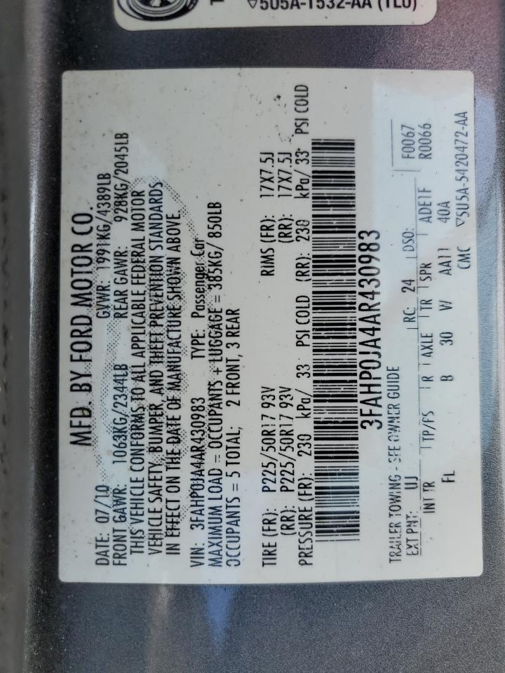 3FAHP0JA4AR430983 2010 Ford Fusion Sel