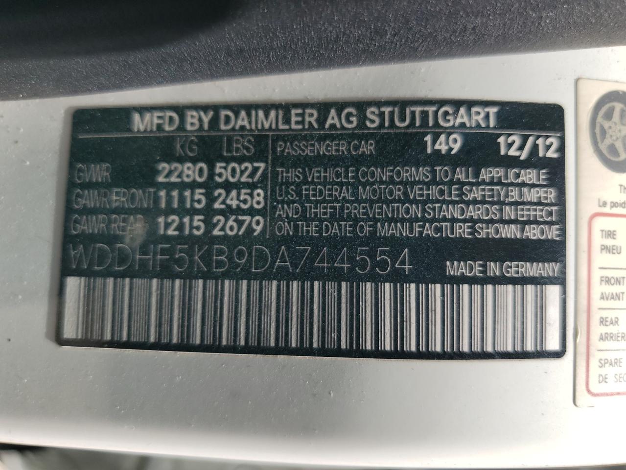 WDDHF5KB9DA744554 2013 Mercedes-Benz E 350