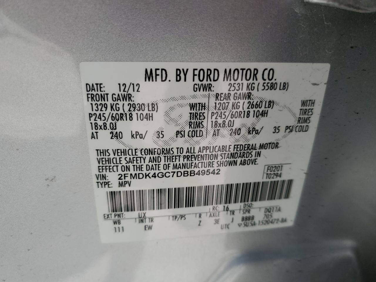 2FMDK4GC7DBB49542 2013 Ford Edge Se