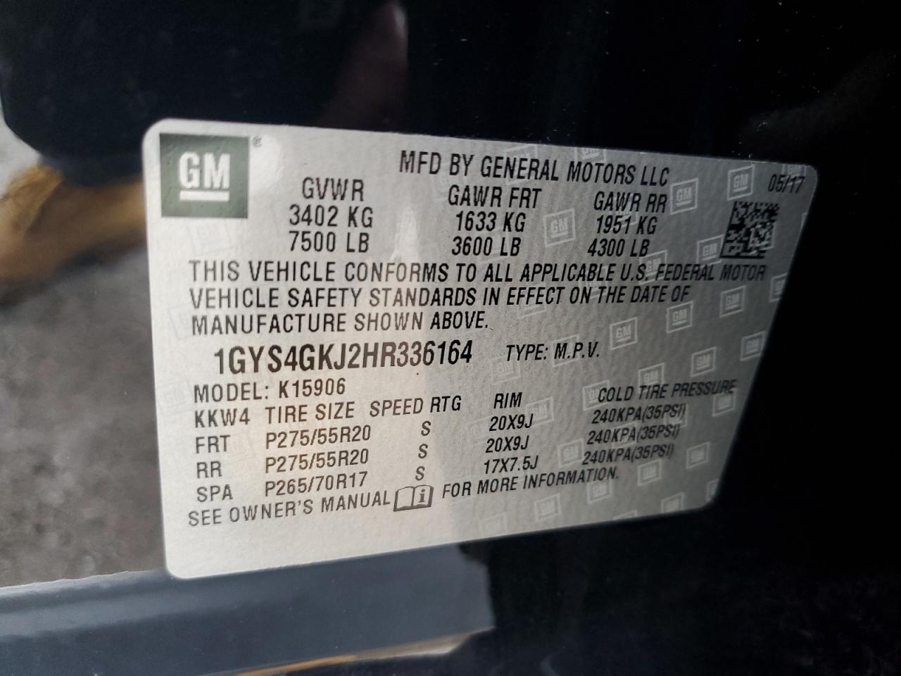 1GYS4GKJ2HR336164 2017 Cadillac Escalade Esv