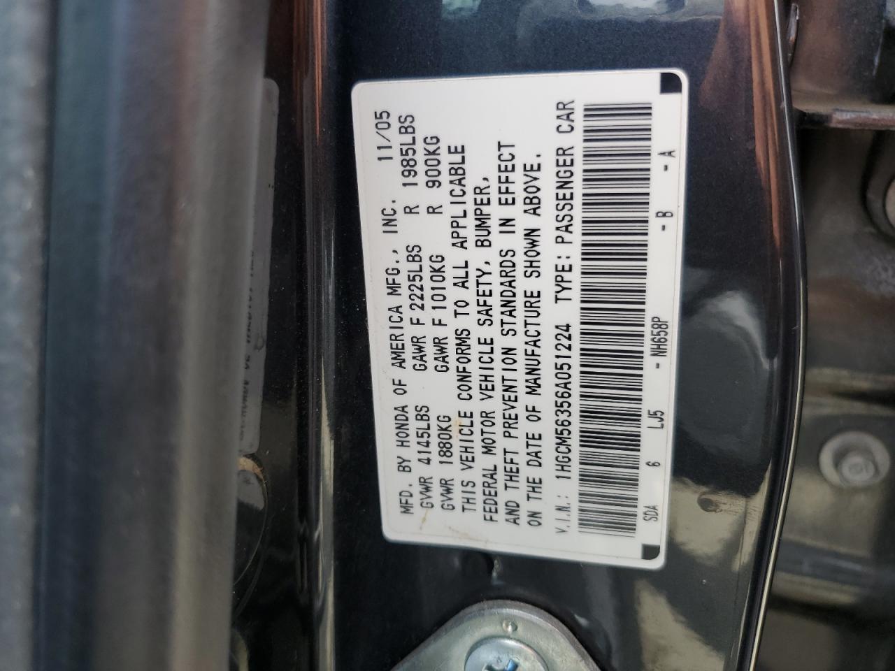 1HGCM56356A051224 2006 Honda Accord Se