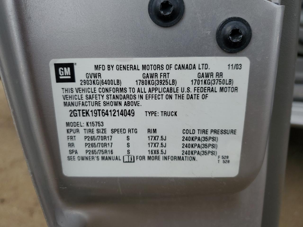 2GTEK19T641214049 2004 GMC New Sierra K1500