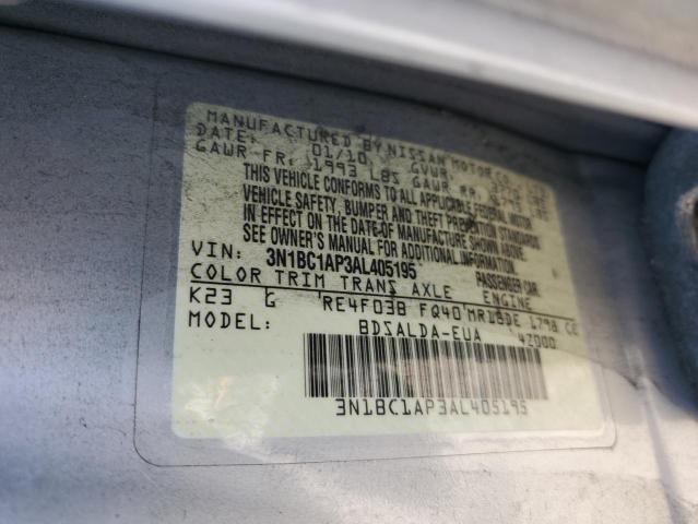 2010 Nissan Versa S VIN: 3N1BC1AP3AL405195 Lot: 60321714