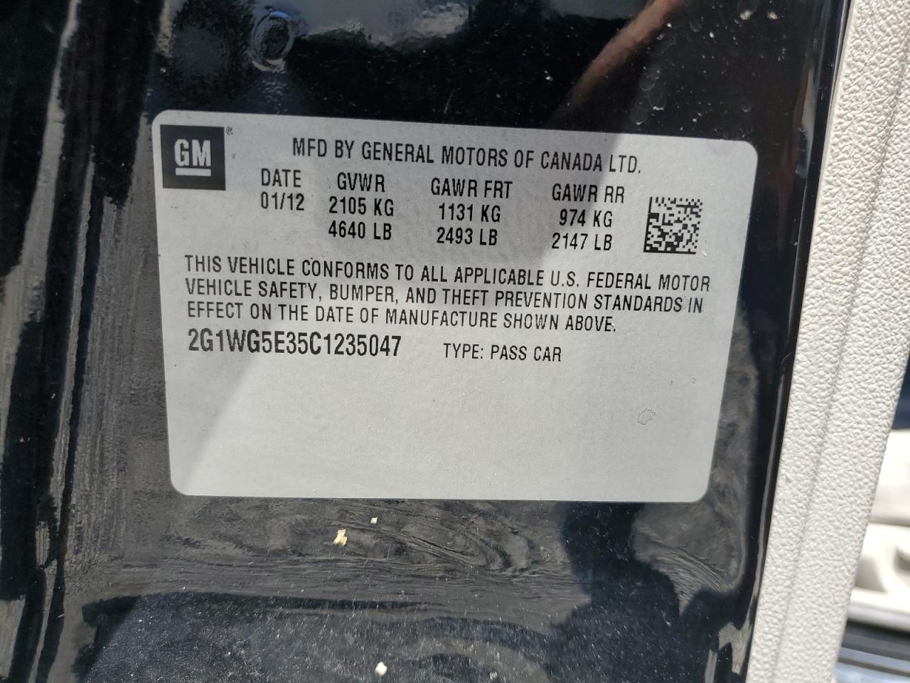 2G1WG5E35C1235047 2012 Chevrolet Impala Lt