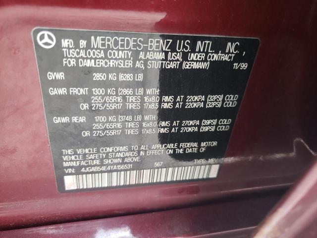 2000 Mercedes-Benz Ml 320 VIN: 4JGAB54E4YA156531 Lot: 55837014