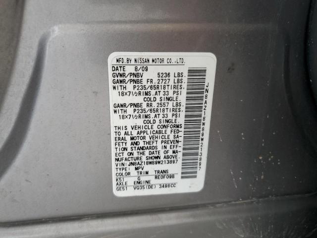 2009 Nissan Murano S VIN: JN8AZ18W89W213897 Lot: 58195924