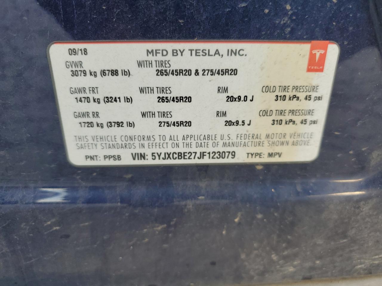 5YJXCBE27JF123079 2018 Tesla Model X