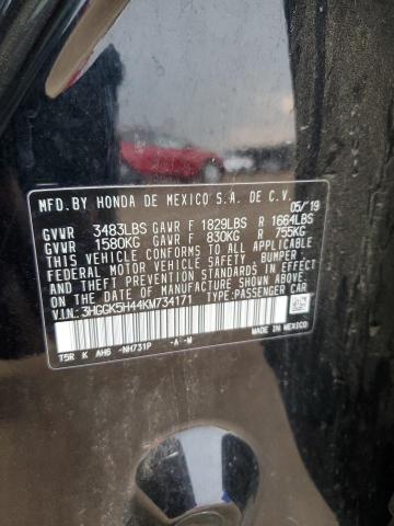 2019 Honda Fit Lx VIN: 3HGGK5H44KM734171 Lot: 59212714