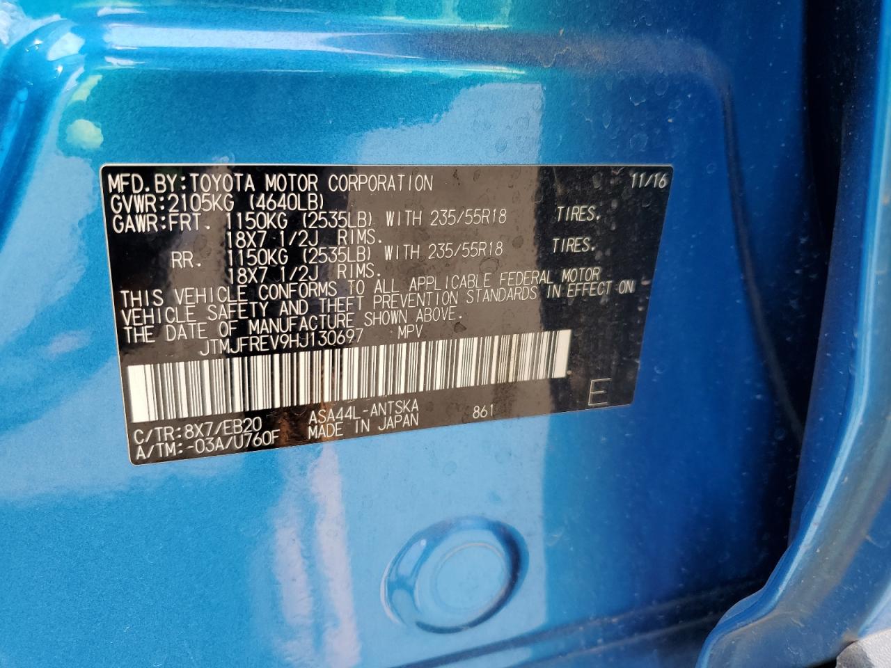 JTMJFREV9HJ130697 2017 Toyota Rav4 Se