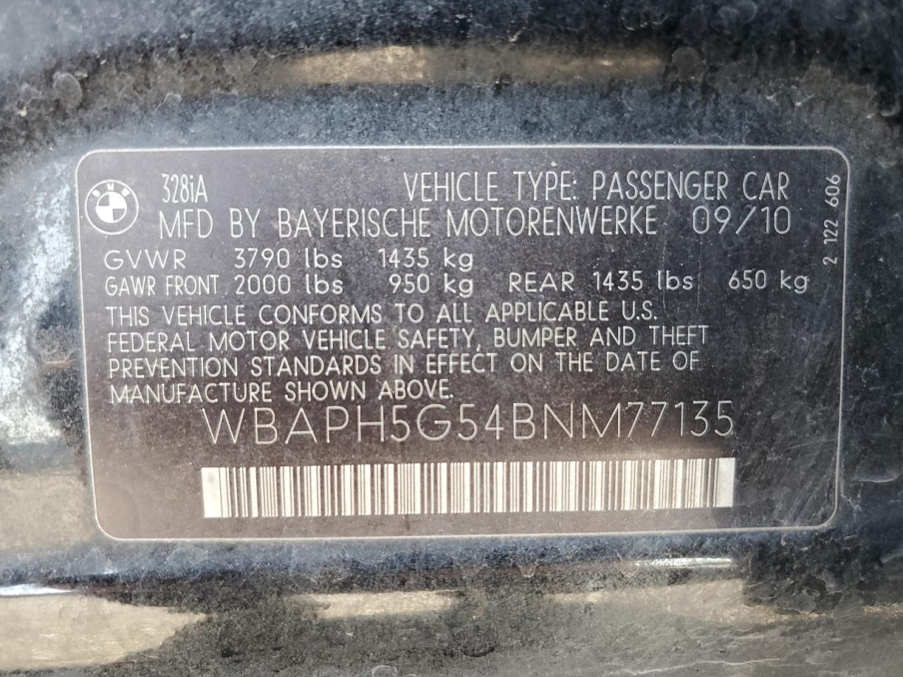 WBAPH5G54BNM77135 2011 BMW 328 I Sulev