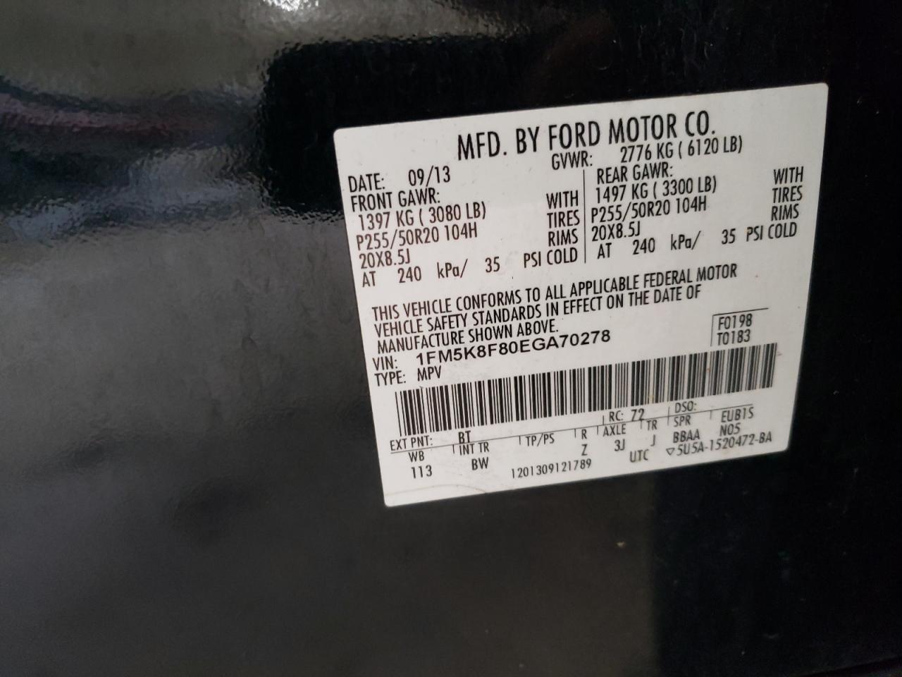 1FM5K8F80EGA70278 2014 Ford Explorer Limited