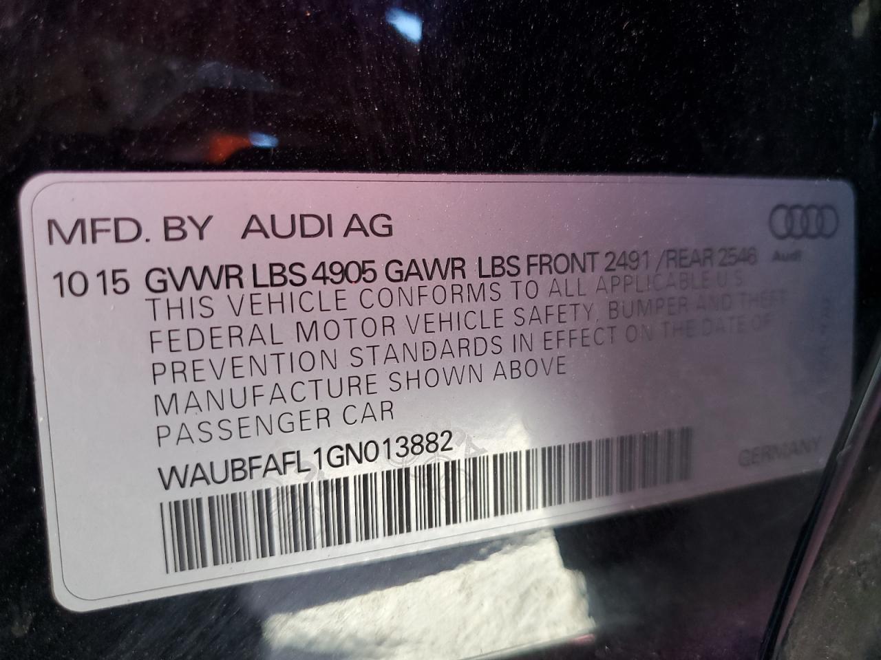 WAUBFAFL1GN013882 2016 Audi A4 Premium S-Line