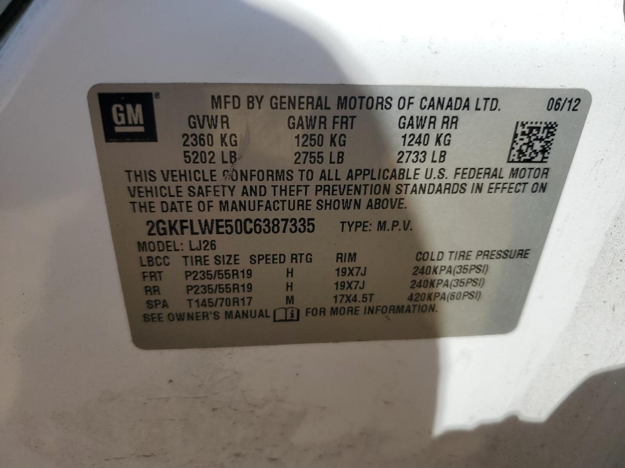 2GKFLWE50C6387335 2012 GMC Terrain Slt