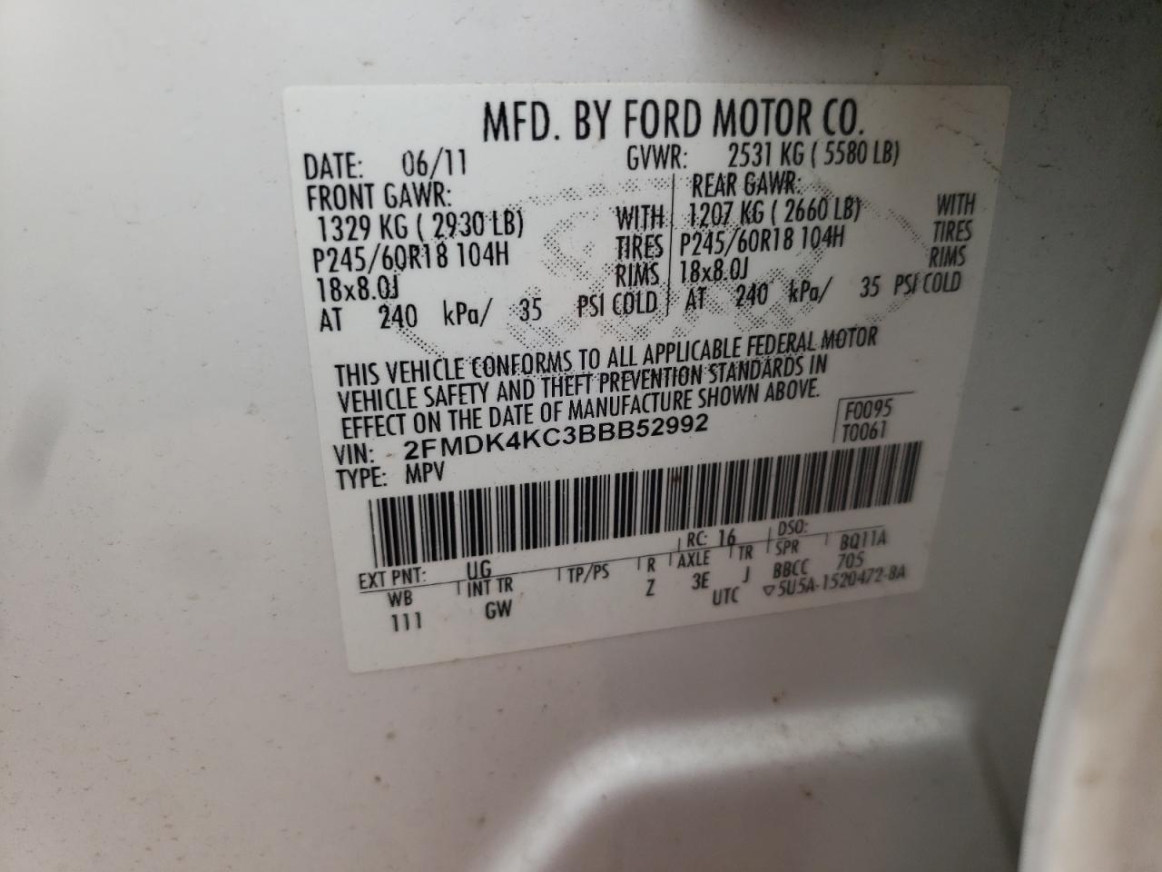 2FMDK4KC3BBB52992 2011 Ford Edge Limited