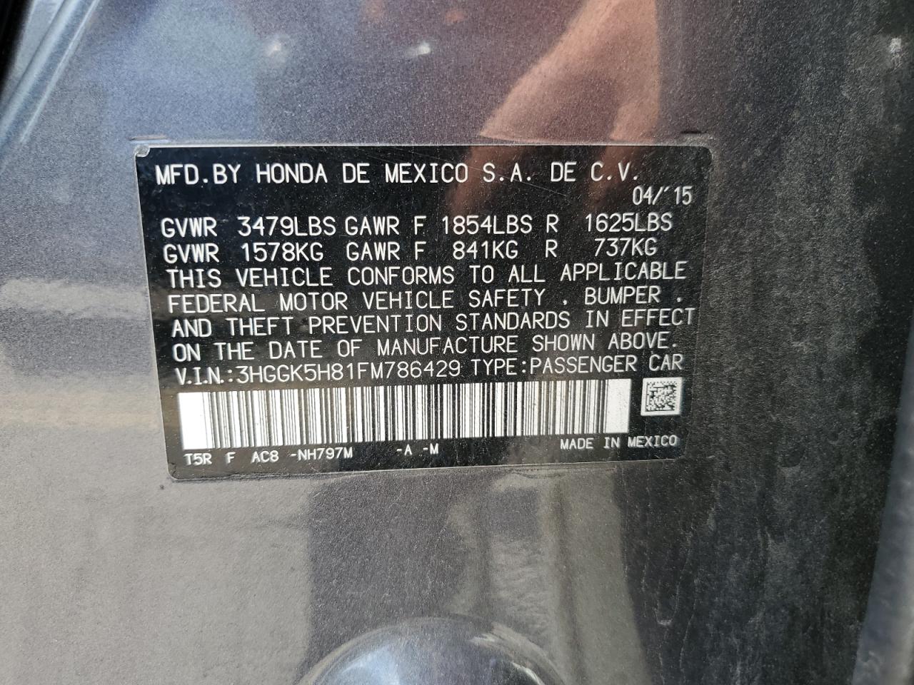 3HGGK5H81FM786429 2015 Honda Fit Ex