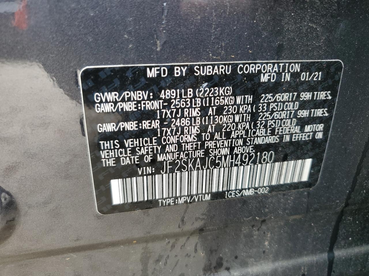 JF2SKAJC5MH492180 2021 Subaru Forester Premium